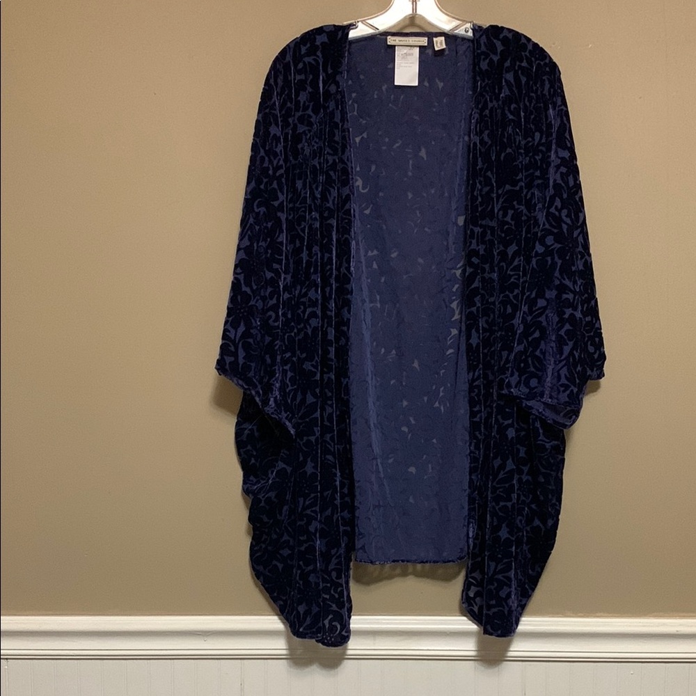 The Muses Closet Women’s Velvet Floral Burnout Cardigan/ Kimono Dark Navy SZ 2X